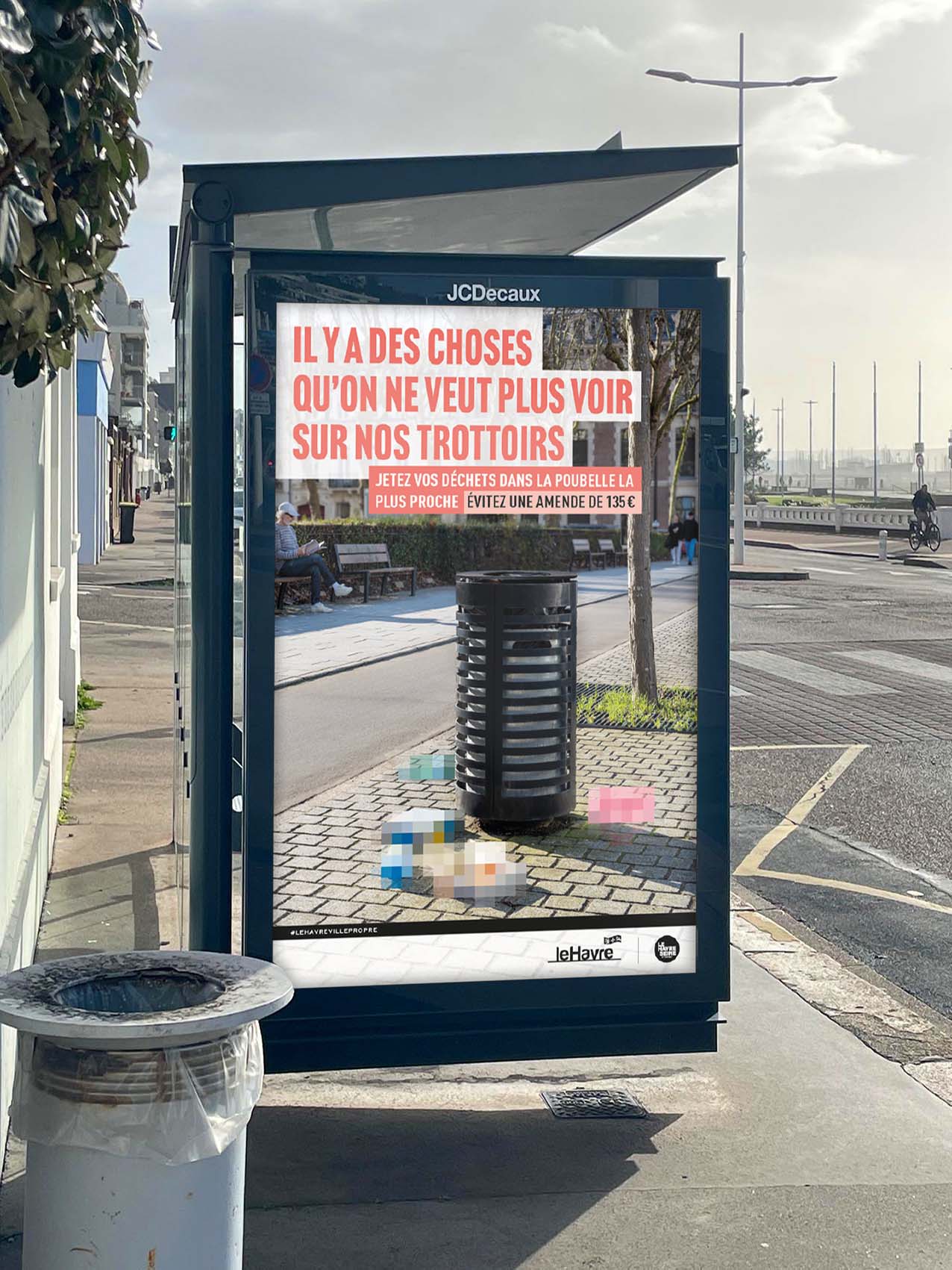 affiche publicitaire havre propreté corbeille mise en situation