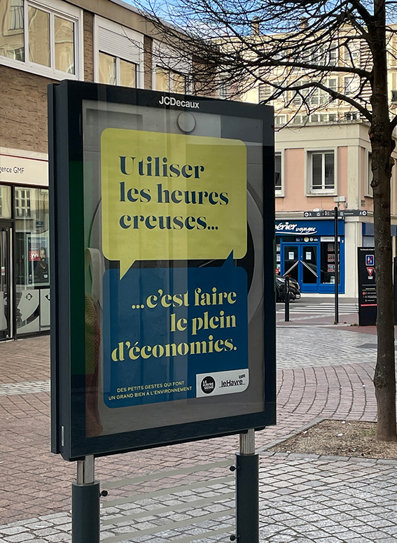 Affiche de la campagne publicitaire sur les écogestes de la ville du Havre dans la rue