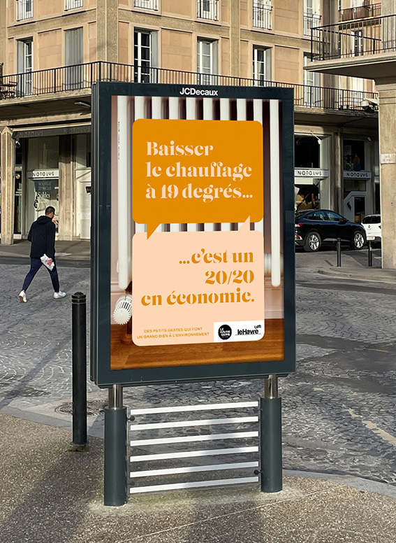 Affiche de la campagne publicitaire sur les écogestes de la ville du Havre dans la rue