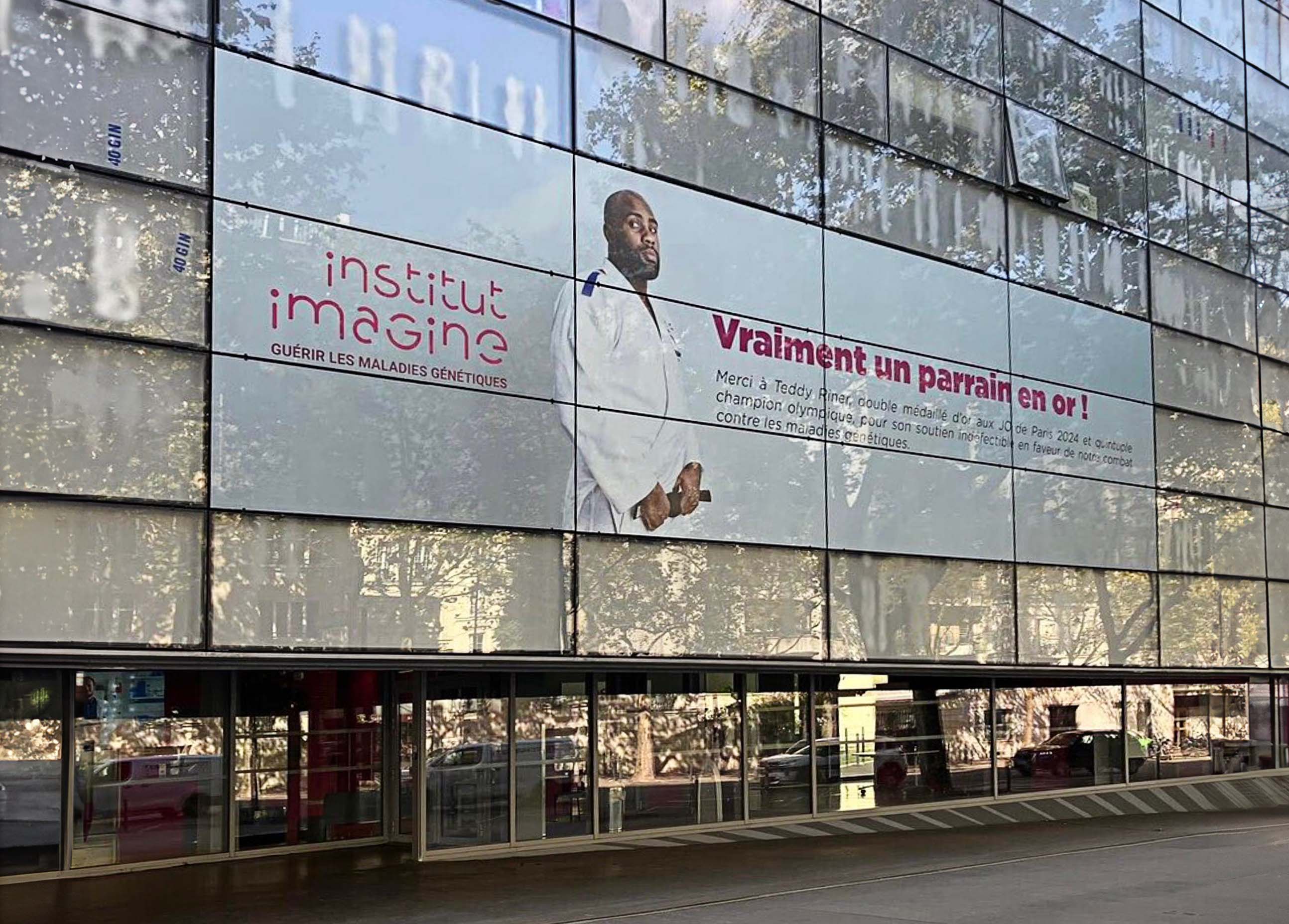 affiche publicitaire Institut Imagine Teddy Riner victoire